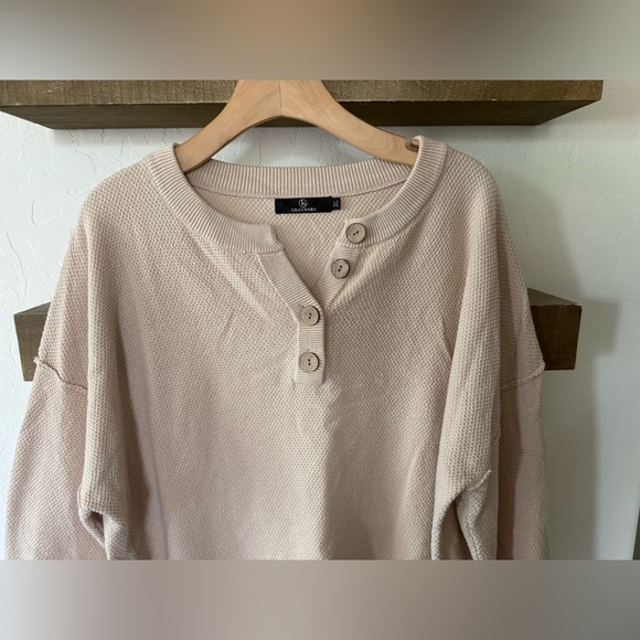 Lillusory|Tan neutral waffle knit sweatshirt with button details,Size XL•••Boho - Picture 6 of 12